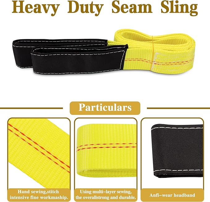 2 Pcs 2 inch by 6 feet Lifting Sling Straps, 10,000lbs Max Vertical Break Strength Capacity, Nylon Tree Saver Recovery Strap Web Sling Winch Strap