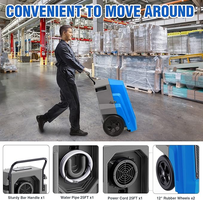 MOUNTO 180Pints LGR Industrial Dehumidifier with Pump and Drain Hose, Portable Commercial Dehumidifier with Wheels for Home, Basements, Garages, and Job Sites