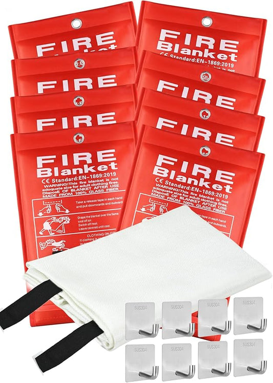 Kitchen Fire Suppression Blanket - 8 Pack 40"x40" Fire Blankets Emergency for Home, Fireproof Fiberglass Safety FireBlanket for House, Kitchen, Fireplace, Grill, BBQ