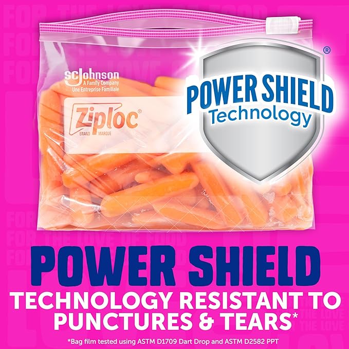 Ziploc Quart Food Storage Slider Bags, Power Shield Technology for More Durability, 22 Count