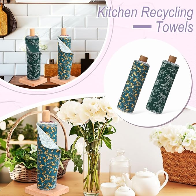 Redbaker 50 Pcs Reusable Paper Towels Paperless Reusable Cotton Cloths Toilet Absorbent Washable Paper Towels with Roll Kitchen Dishcloth for Kitchen Paperless Dishcloths(Orchid Flower)