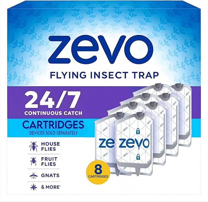Zevo Indoor Flying Insect Trap Refills – 8 Refill Cartridges – Continuous Protection Against Flies, Fruit Flies & Gnats