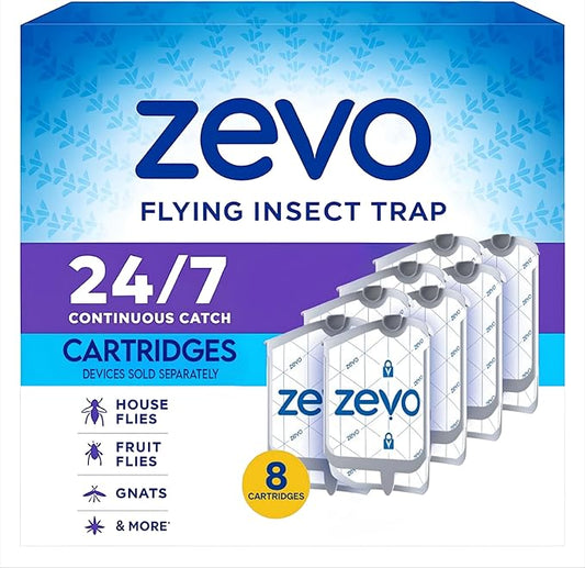 Zevo Indoor Flying Insect Trap Refills – 8 Refill Cartridges – Continuous Protection Against Flies, Fruit Flies & Gnats