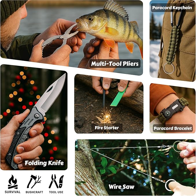 Survival Kit Advent Calendar 2025 for Men – 24 Days Christmas Countdown Survival Tools for Adult Teen, Xmas Holiday Surprise Gifts for Outdoor Enthusiasts, Camping, Fishing, Hunting, Hiking
