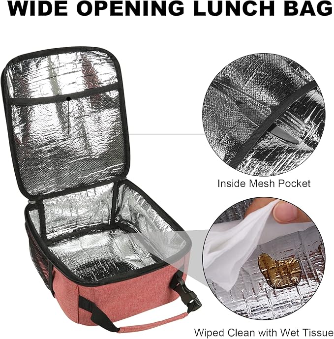 Femuar Lunch Box for Men Women Adults, Small Lunchbox for Work Picnic - Reusable Lunch bag Portable Lunch tote, Pink
