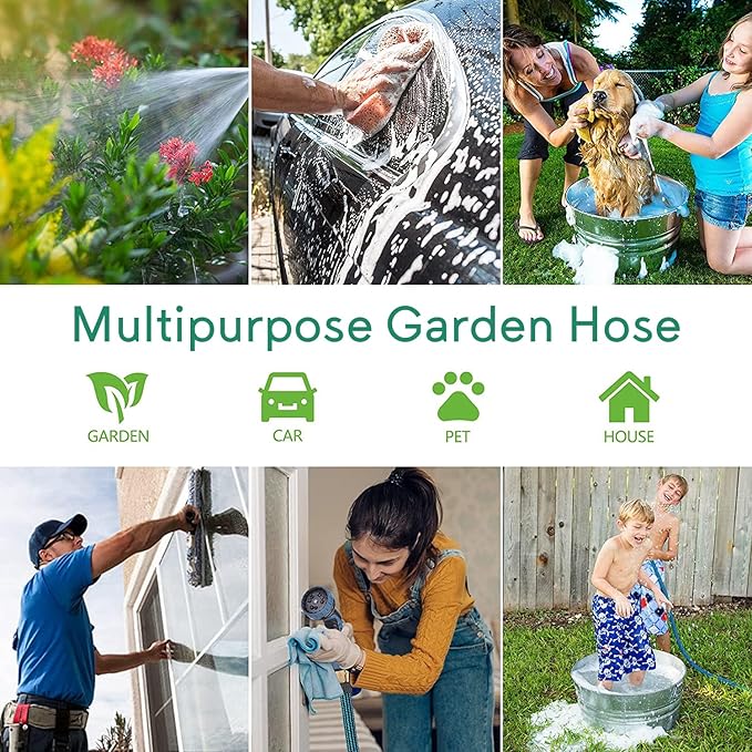 150 ft Expandable Garden Hose, 2025 New Ultra Lightweight & Flexible Water Hose 150ft, 10 Pattern Spray Nozzle, Leak-Proof Solid Brass Fittings, High-Density Outer Fabric, Durable Latex Core, No Kink