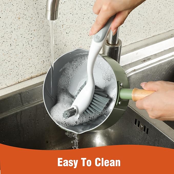 4-Pack Heavy-Duty Dish Scrub Brushes with Stiff Non-Scratch Bristles & Long Handle - Multi-Purpose Kitchen Cleaning Brushes for Pots, Pans, Bottles, Deep Cleaning