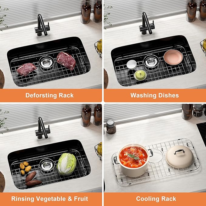 Sink Protector for Kitchen Sink,22.8 X 12.8 inch Sink Rack,Metal Sink Grate with Strainer,Stainless Steel Sink Grid for Bottom of Sink with Rear Drain Hole