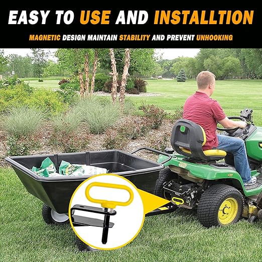 2 Packs Magnetic Hitch Pin, Lawn Mower Trailer Hitch Pins 1/2 Inch with Handle and Clip, Trailer Gate Pin for Mowers, Tractor Truck, Towing Cargo, ATV - Simple One Handed Hook On & Off（Yellow