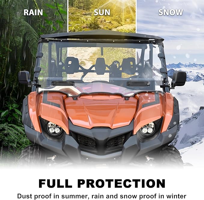SAUTVS Full Windshield for Yamaha Viking VI, Clear Dustproof Durable Hard Coat Poly Vented Front Windshield for Yamaha Viking 2014-2025 Accessories