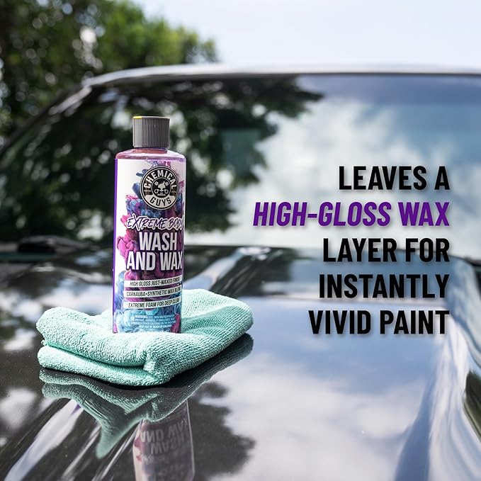 Chemical Guys Extreme Bodywash & Wax Foaming Car Wash Soap - Soap for Foam Cannons, Foam Guns, or Bucket Washes for Cars, Trucks, Motorcycles, RVs, and More, Grape Scent - 16 oz