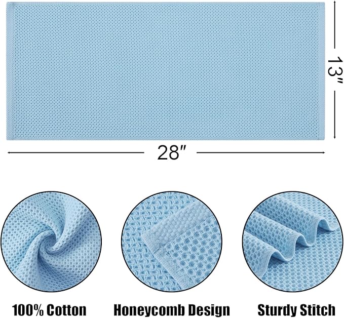 Kitinjoy 100% Cotton Waffle Weave Kitchen Towels (13 X 28 Inches, Sky Blue), 6-Pack Super Soft and Absorbent Dish Towels for Drying Dishes, Kitchen Hand Towels
