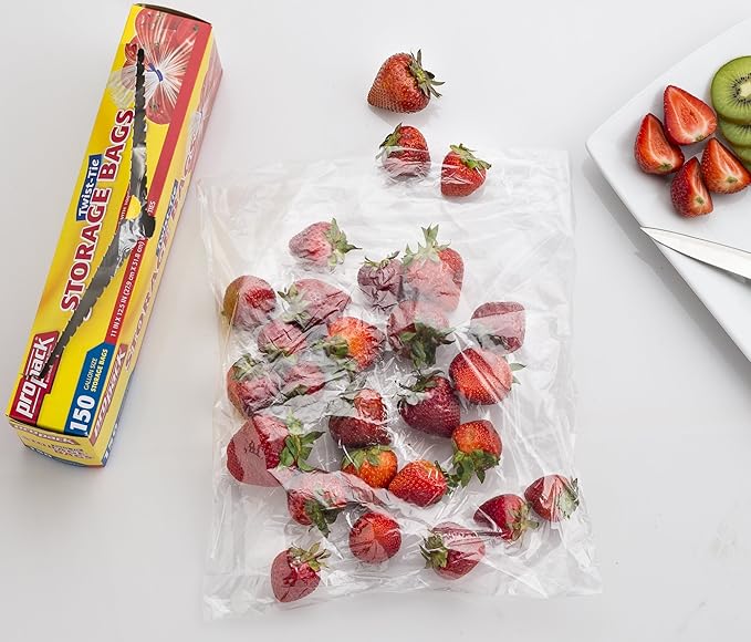 Disposable Plastic Storage Bags with Original Twist Tie, 1 Gallon Size, 150 Bags, Great for Home, Office, Vacation, Traveling, Sandwich, Fruits, Nuts, Cake, Cookies, Or Any Snacks (1 Packs)