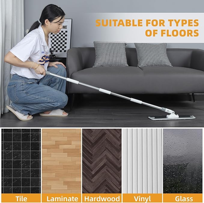 Flat Microfiber Mop for Floor Cleaning, 23.6 Inch Extra-Wide Aluminum Base Mop with Adjustable Handle, 360° Swivel Dry & Wet Mop with 4 Washable Reusable Pads – LJGG
