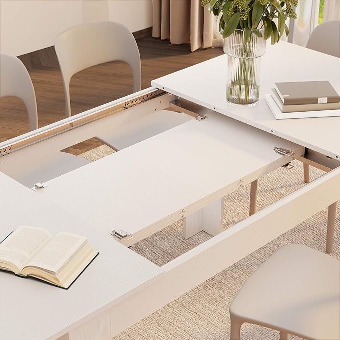Mobili Fiver, Easy, Extendable Dining Table, 55.1(86.6) x35.4 in, Ashwood White, Made in Italy