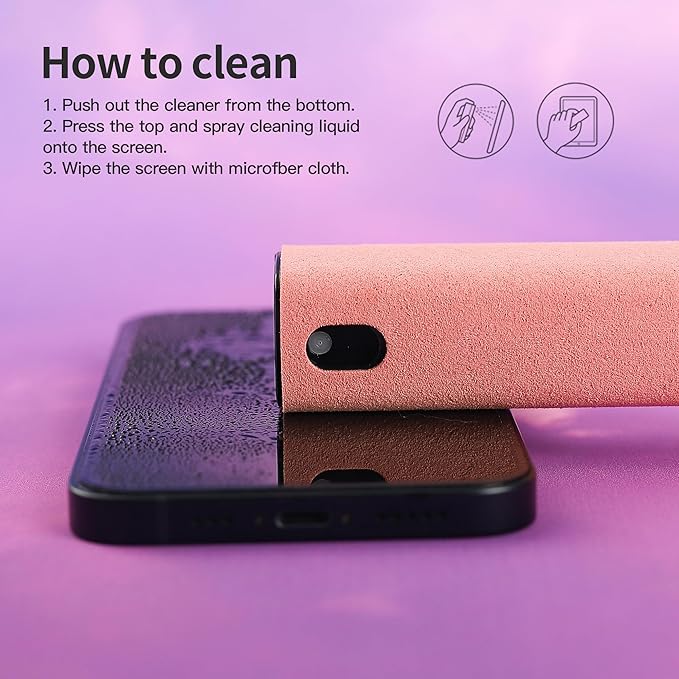 Screen Cleaner Kit, Two in One Screen Cleaner Spray and Wipe, Touchscreen Mist Cleaner Spray Bottle for Phone/Laptop/Tablet/TV/Monitor/Car Screens(Pink)