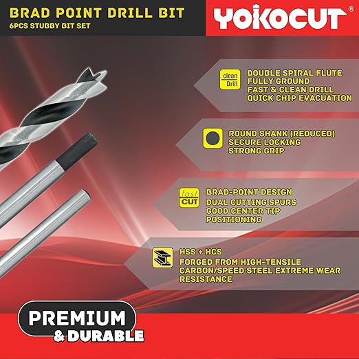 Brad Point Drill Bits Set, 15pcs 12 Inch Long Wood Drill Bits, 1/8" to 1/2" Brad Point Drill Bits for Woodworking, Extra Long Drill Bit for Hardwood, Plywood, PVC, Drywall, Engineered Composites