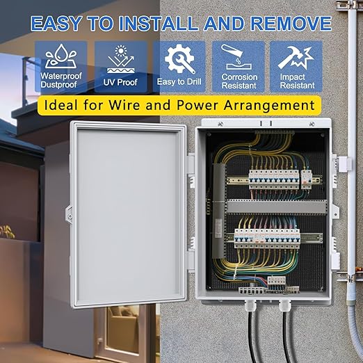 Electrical Box, Outdoor Electrical Junction Box 15.7"x11"x5.9" IP65 Waterproof ABS Plastic Enclosure Project Box with Internal Mounting Panel Hinged Lid (Grey Plastic)