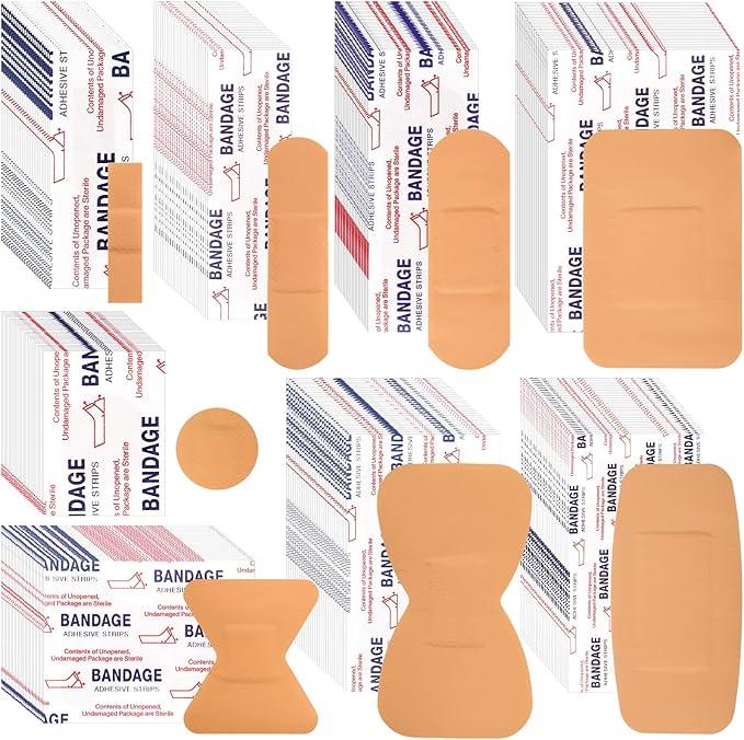 720 Pcs Adhesive Bandages Variety Pack, Flexible Adhesive Bandage Bulk, Assorted Sizes Fingertip Bandages, Breathable & Waterproof Bandage for First Aid and Wound Care