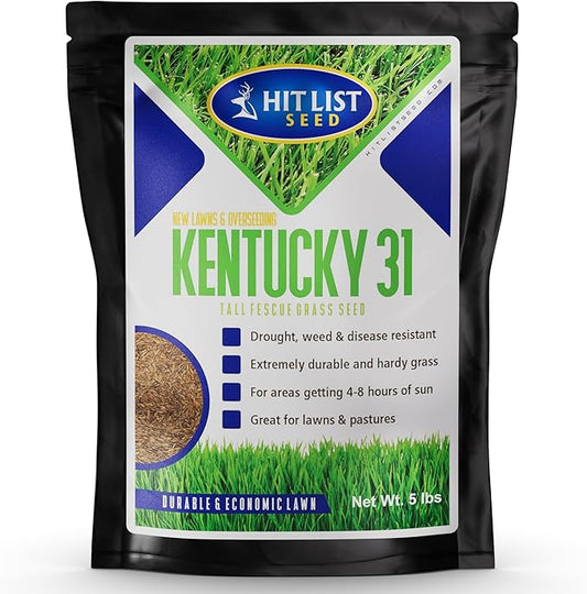 Kentucky 31 K31 Tall Fescue Grass Seed, 5 lbs - Drought Tolerant, Hardy & Abuse Tolerant, Excellent Forage, Pure Seed, Genuine KY31 Seeds, Weed Free, Hunting, Attractive to Deer and Elk