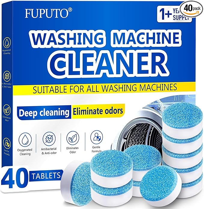 Washing Machine Cleaner Tablets 40Pcs Deep Cleaning Tablets, Compatible with HE, Top & Front Load, Deep-Clean Action – Removes residue & neutralizes odors