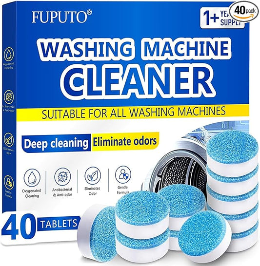 Washing Machine Cleaner Tablets 40Pcs Deep Cleaning Tablets, Compatible with HE, Top & Front Load, Deep-Clean Action – Removes residue & neutralizes odors