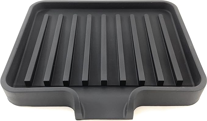 Happitasa Silicone Soap Dish Tray and Sponge Holder with Drain Chute, Pack of 2 | Bathroom and Kitchen Sink Organizer Caddy (Black, 5.2"x4", 7.2 Ounces)