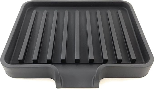 Happitasa Silicone Soap Dish Tray and Sponge Holder with Drain Chute, Pack of 2 | Bathroom and Kitchen Sink Organizer Caddy (Black, 5.2"x4", 7.2 Ounces)