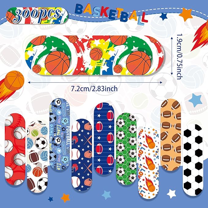 Patelai 300 Pieces Kids Bandages Bulk 10 Styles Children's Adhesive Flexible Colorful Cute Cartoon Bandages Waterproof Breathable Stickers Protection Care Cuts for Girls Boys(Balls)