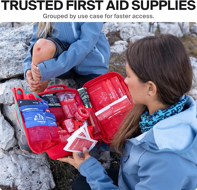 Large First Aid Kit for Car, Travel & Home - Emergency Kit for Hiking, Camping, Backpacking and Outdoors - Includes Zip Stitch Wound Closure Strips