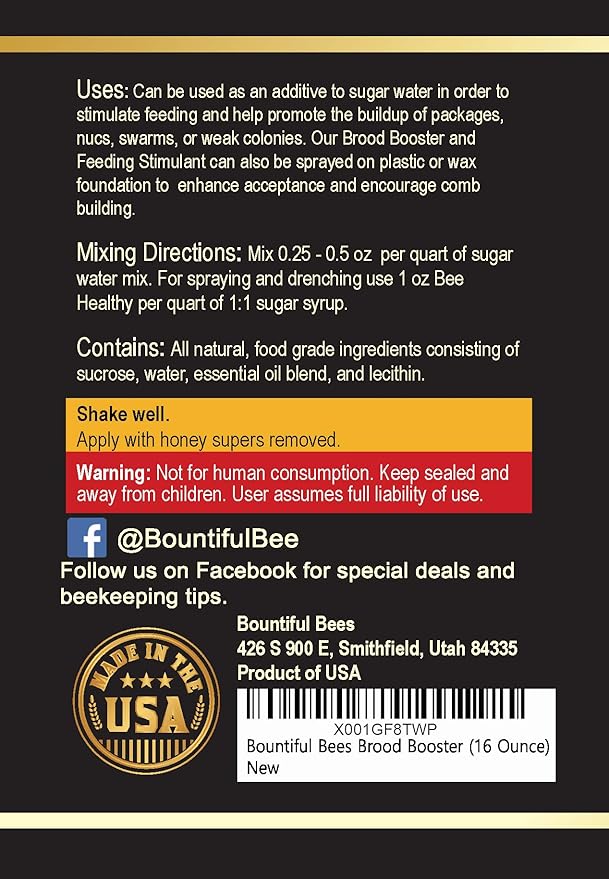 Brood Booster & Feeding Stimulant – 16 oz – Natural Honey Bee Supplement – Boosts Colony Growth – Prevents Syrup Fermentation – Aids Comb Building – Great for Nucs & Swarms