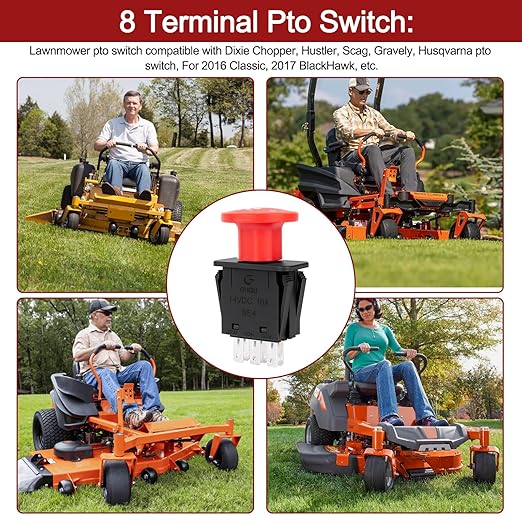 8 Terminals Pto Switch 10 AMP Mower Clutch Switch for Delta 6204 6201 Pto Switchs Compatible Hustler Dixie Chopper Husqvarna Mower Parts Classic RZT Pro Series SZT Pro Series Zee 2 RZT