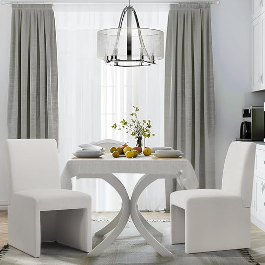 Upholstered Dining Chairs Set of 2 Modern Kitchen & Dining Room Chairs Linen Fabric Dining Chairs with Wooden Frame, White