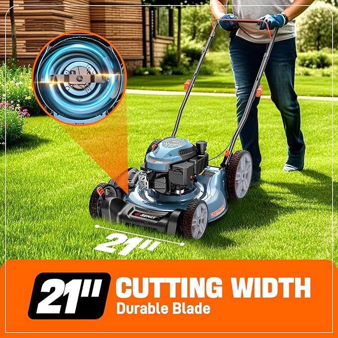 SENIX 144 cc Gas Lawn Mower, 21 inch 2-in-1 Push with Mulching and Side Discharge, 4-Cycle Engine, 6 Position Cutting Height Adjustment for Yard and Garden (LSPG-L6)