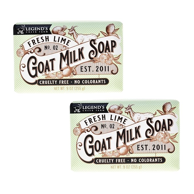 Legend's Creek Farm Goat Milk Soap - Triple Milled Moisturizing Bar for Hands and Body - 9 Oz Creamy Lather, Nourishing, Natural Soap for Sensitive Skin (Fresh Lime, Pack of 2)