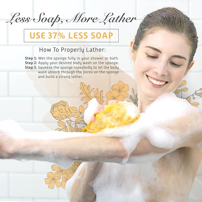 Spongentle Deep Cleansing Body Loofah Sponge, Natural Colors, for Bath and Shower, Multiple Textures for Gentle and Deep Exfoliation, Generous and Rich Lather, (Pack of 3)
