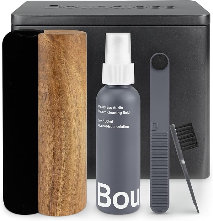 Boundless Audio Vinyl Record Cleaning Kit - 5-in-1 Vinyl Cleaner Kit Includes Record Brush, Stylus Cleaner, Cleaning Solution, Nylon Brush & Metal Case