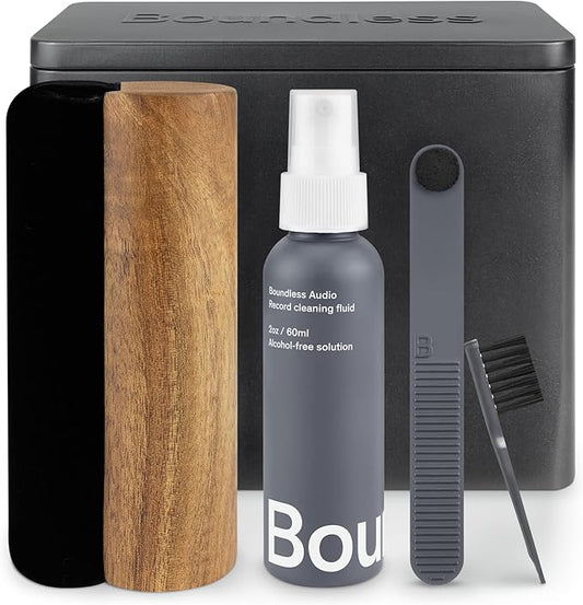Boundless Audio Vinyl Record Cleaning Kit - 5-in-1 Vinyl Cleaner Kit Includes Record Brush, Stylus Cleaner, Cleaning Solution, Nylon Brush & Metal Case
