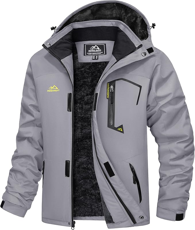 MAGCOMSEN Men's Winter Coats Water Resistant Ski Snow Jacket Warm Fleece Jacket Parka Raincoats With Hood Multi-Pockets