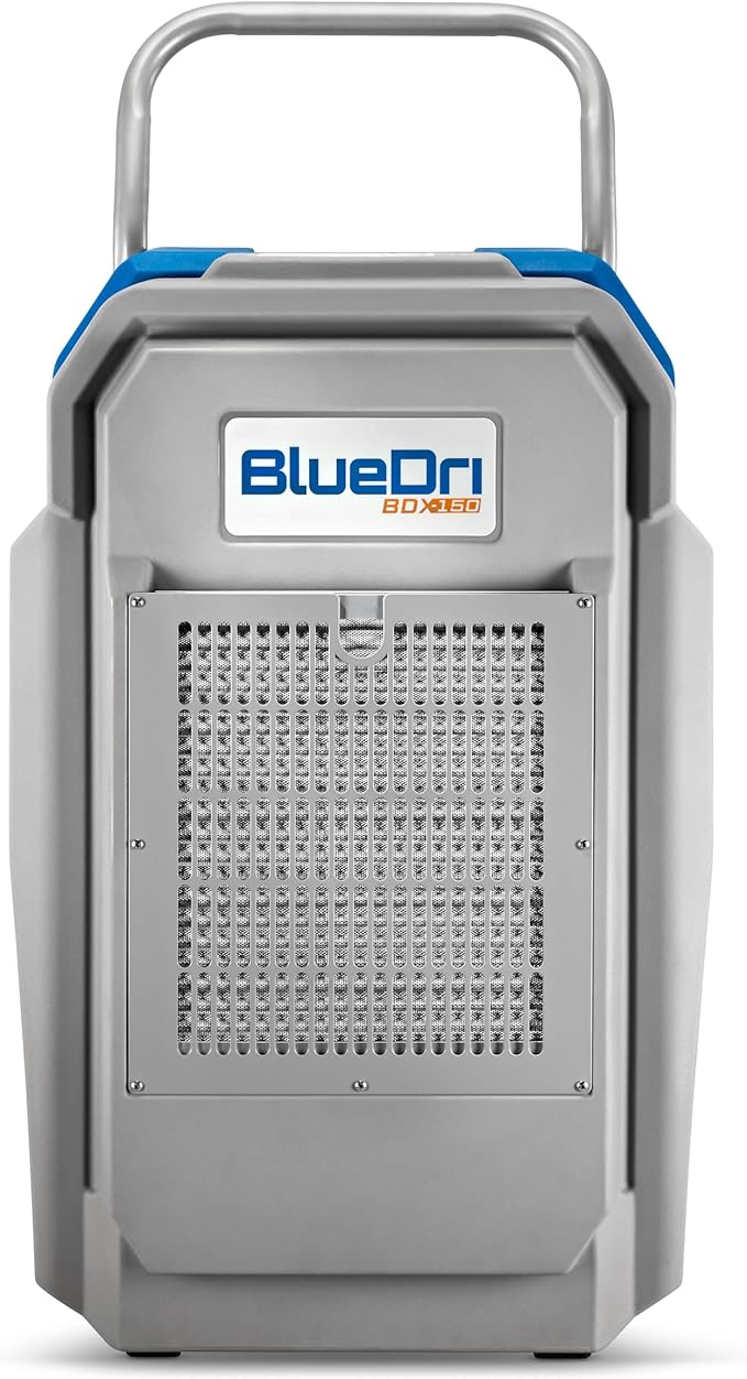 BlueDri BDX-150 175PPD Industrial Commercial LGR Dehumidifier with 25-Foot Drain Hose for Job Sites, Coverage area of 15,000 Cubic Feet, Water Damage Restoration Equipment, Blue