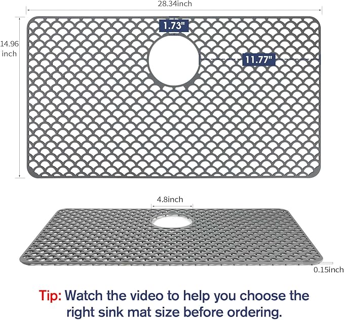 Silicone Sink Protector - 28"x15" Rear Drain Hole, Heat Resistant Non-slip Dishwasher Suitable, Large Sink Mat for Farmhouse Kitchen