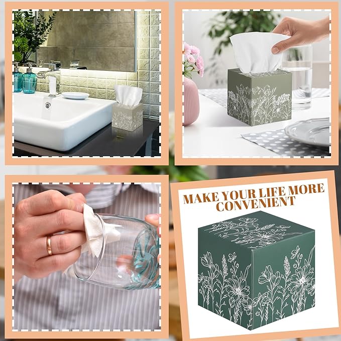 12 Pack Christmas Flower Line Drawing Facial Tissues Cube Face Boxes 600 Sheets 3 Ply Small Square Tissues Bulk for Xmas Car Bedroom Supplies