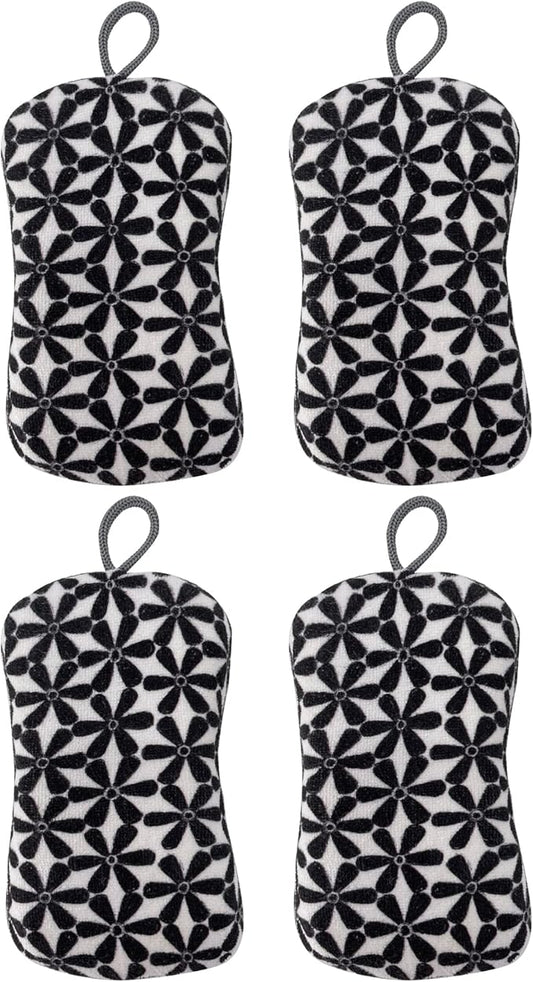 MÜkitchen Premuim Sponge for Dishes and Household Cleaning | Microfiber Print and Non-Scratch Scrub Pad | Set of 4 | (Our Nest)