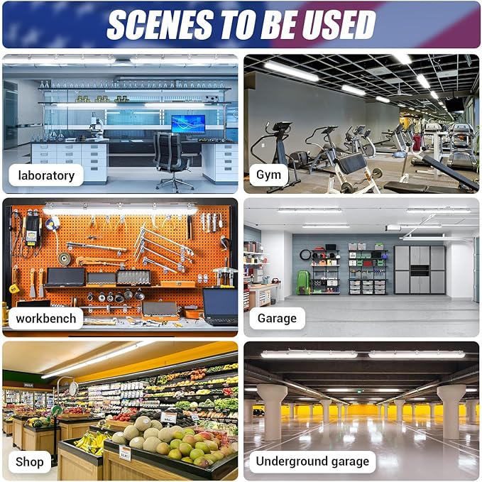 4FT LED Vapor Tight Light 60W/50W/40W,4000K/5000K/6000K CCT Selectable 7800lm (150W Eq.) IP65 Waterproof Outdoor Shop Light LED Vapor Proof Fixture for Garage Shop Barn Basement ETL 4-Pack