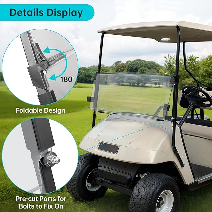10L0L Clear Golf Cart Windshield for EZGO TXT/Medalist Gas and Electric 1995-2013, Foldable Windscreen with High Strength PC Material, Anti-UV and Impact Resistant