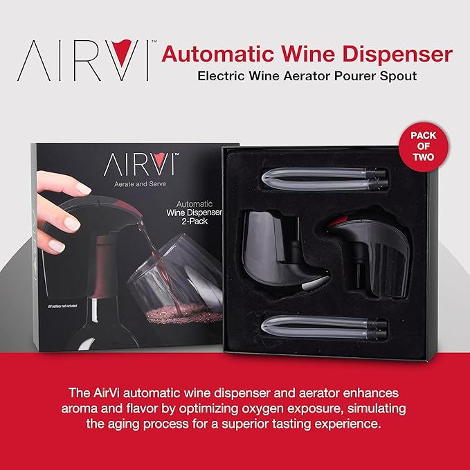 Automatic Wine Dispenser - Electric Aerator Pourer Spout and Decanter, Hands-Free, No-Spill, No-Drip – Enhances Aroma and Flavor – Premium Gifts, Accessories for Wine Lovers, Drinkers (2-Pack)
