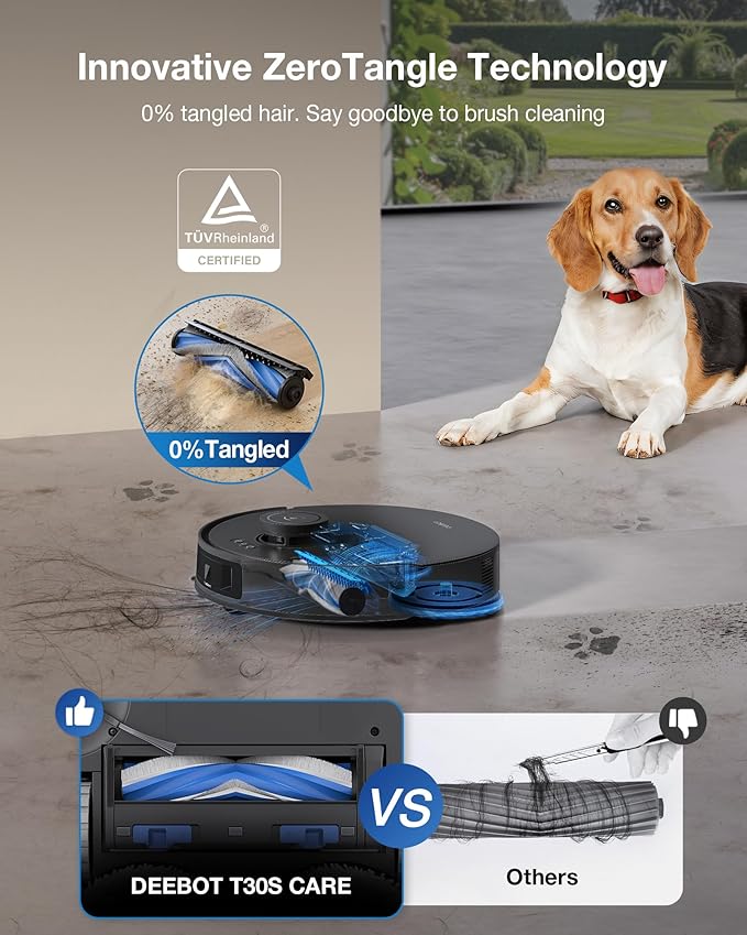 ECOVACS DEEBOT T30S Care Robot Vacuum and Mop, 11000Pa, ZeroTangle Technology, TruEdge Adaptive Edge, Hot Wate Washing, Self-Emptying, Self Refilling, Auto Lifting, Obstacle Avoidance
