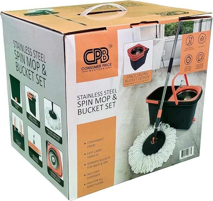 Easy Spin Microfiber Spin Mop and Bucket Set with Handle – Cleaning Tools for Home and Kitchen, Splash-Free Design, 360° Rotating Head, Ideal Cleaning Supplies for All Floor Types