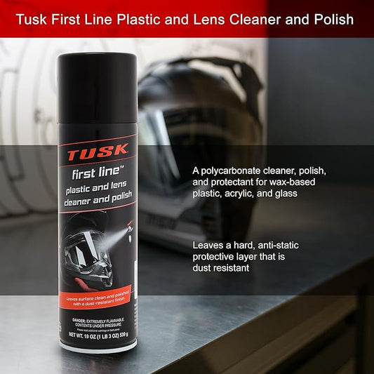 TUSK First Line Plastic & Lens Cleaner and Polish 19 oz – Cleaner, Polish & Protectant for Plastic, Acrylic & Polycarbonate – Dust & Fog Resistant for Helmets, Windshields, UTV/ATV, Automotive