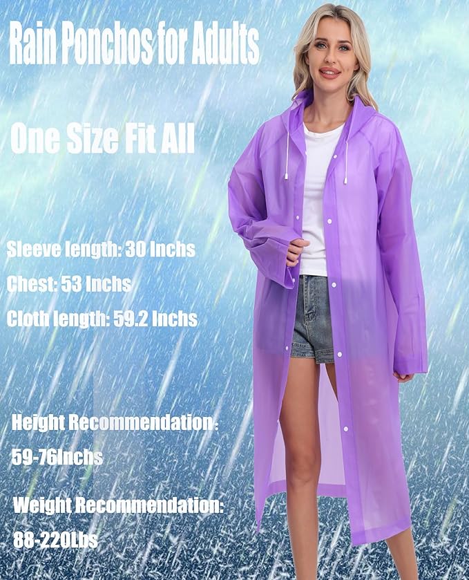 2-Pack Reusable Rain Ponchos for Adults, HOOMBOOM Raincoats Emergency for Women/Men with Drawstring and Sleeves